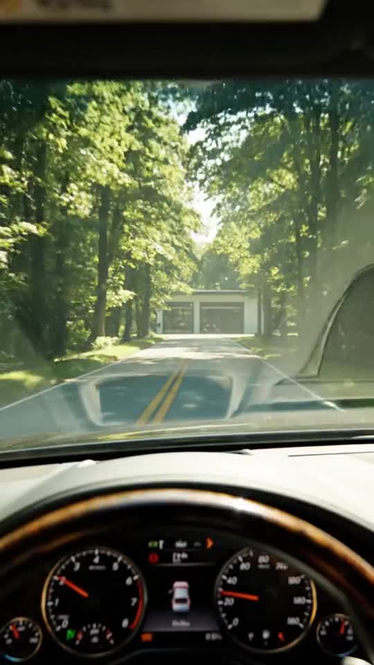 Right-hand-drive Mercedes-Benz cabin with the steering-wheel star and instrument cluster visible